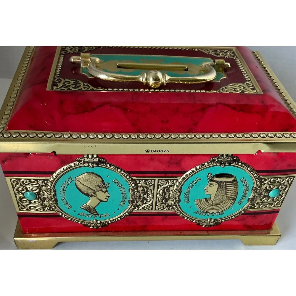 Blue Bird Vintage Egyptian Confectionery Tin Money Box Cleopatra Tutankhamun Red